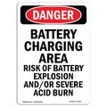 Signmission OSHA Sign, 24" H, 18" W, Aluminum, Portrait Battery Charging Area Risk Of Explosion, Portrait OS-DS-A-1824-V-1841